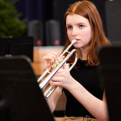 Student playing trumpet